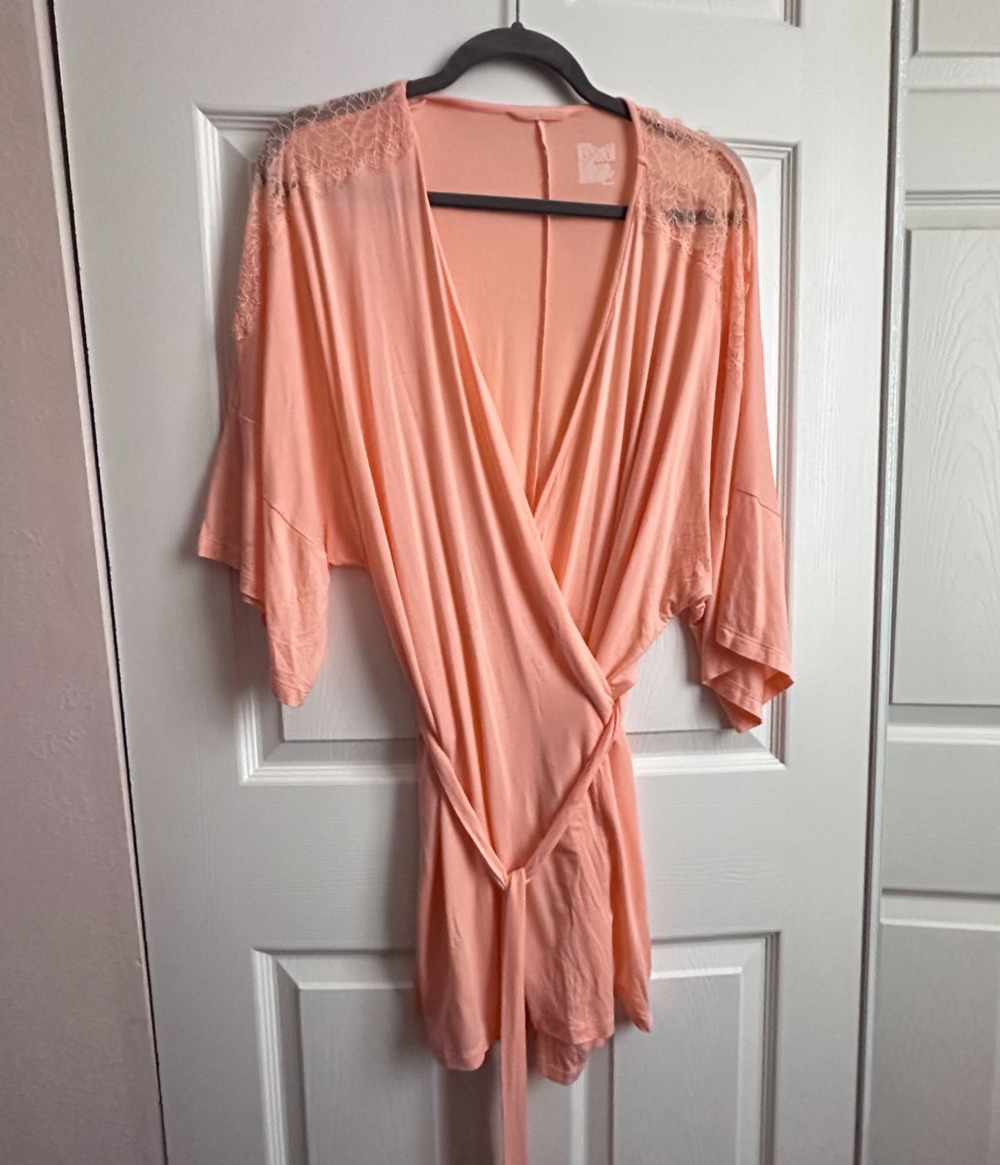 Peach Gilligan & OMalley Lightweight Modal Knit Lace Kimono Robe Womens XL / XXL
